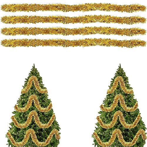 Weihnachtsbaum Lametta Girlande Gold,Weihnachtsbaum Girlande,weihnachtsgirlande Gold,Christbaumschmuck Girlande Gold,Girlande Weihnachten Gold,4 Stück,Gold