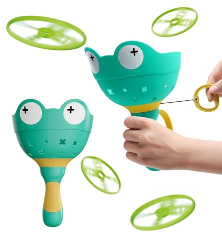 Fullware Flying Disc Launcher, Propeller Spielzeug, 2 Packs & 12 Discs Outdoor Spiele Gartenspielzeug für Kinder ab 3 4 5 6 Jahren, Geschenk für Mädchen Junge Geburtstag Weihnachts (Grün+Grün)