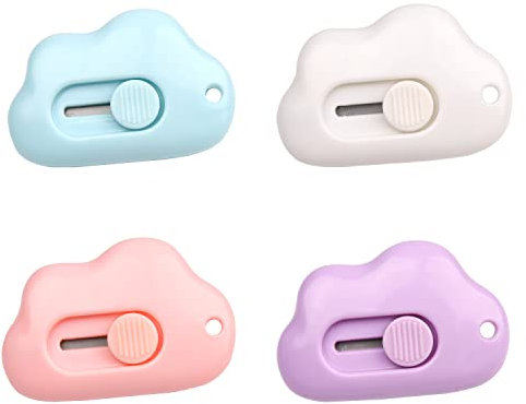 XNHIU 4 Pieces Shrink Letter Openers Mini Portable Paper Cutter Cute Cloud Shape Box Letter Openers for Letter Small Box Opening Paper Cutting DIY Crafts(Color1)