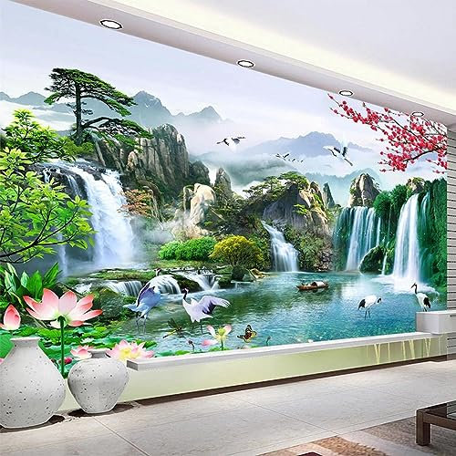 GIVLWF Papier Peint Intissé de Style Chinois, Paysages Naturels De Cascades Panoramique Déco Mural - pour Salon Chambre D'enfant Décoration Murale 250 x 175 cm