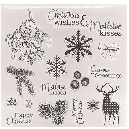 KWELLAM Frohe Weihnachten Wünsche Schneeflocke Hirsch Tannenzapfen Transparente Stempel für Kartenherstellung, Dekoration und DIY Scrapbooking 3082607