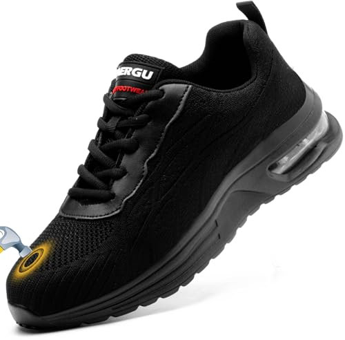 TAERGU Sicherheitsschuhe Herren-S1 Arbeitsschuhe Leicht SBP Stahlkappenschuhe Safety Shoes Einstichresistent Industrieschuhe,Ganz Schwarz,EU42.5