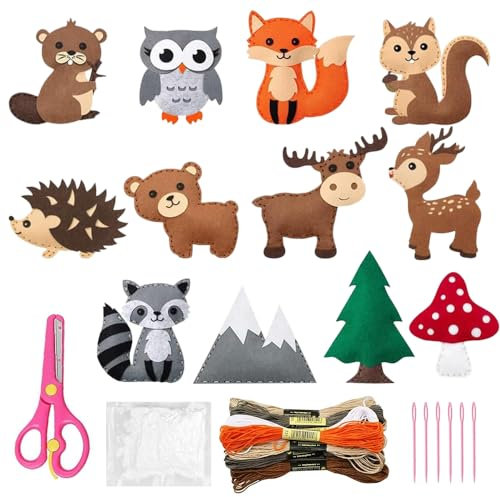 Abiemuce Nähset Für Kinder, Filztiere Nähen Set, DIY Nähset Kinder Tierformen, Nähen-Kinders Filzset, Pädagogisches Nähset-für-Anfänger Kinders, Animals Sewing Kit - Polartier (Wald Tier)
