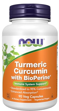 Now Supplements, Turmeric Curcumin with BioPerine, Immune System Support, Standardized to 95% Curcuminoids, Enhanced Absorption*, 90 Veg Capsules