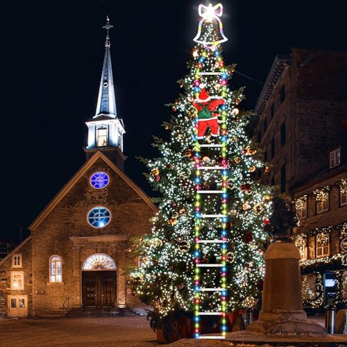 LANMOU LED Weihnachtsmann Leiter Lichterkette Multicolor Weihnachtsdekorationen Lichter 3M Weihnachtsmann Kletterleiter Lichter mit Remote Timer Funktion, IP67 Wasserdicht für Innen, Außen, Garten