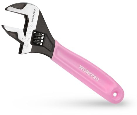 WORKPRO 6-Inch Pink Adjustable Wrench, Cr-V Steel, Wide Jaw Black Oxide Wrench, Metric & SAE Scales, for Home, Garage, Workshop and DIY-Pink Ribbon
