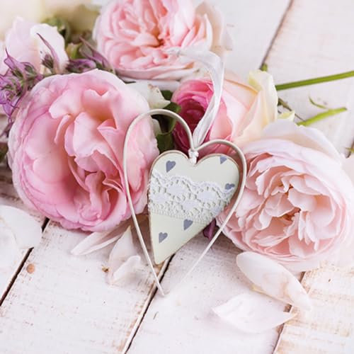 Servietten Papier 33x33cm 3-lagig 20 Stück - hochwertig & nachhaltig - Einweg Hochzeitsservietten - Papierservietten für Hochzeit Gastronomie Alltag - Pfingstrosen mit Vintage Herz Rosa Weiß