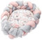 Babynest Neugeborene Nestchen Baby 75 x 45 cm – Plüschstoff Kuschelnest mit Zopf Kissen zerlegbares Set zweiseitig Babynestchen Babybett Wilde Rose