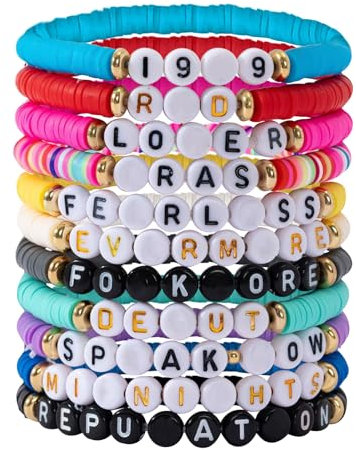 hautllaif 11 Stück Freundschaft Armbänder, Toylor Eras Armbänder Set, Handgemachte Perlenarmbänder mit Buchstaben, Eras Armband Personalisiert für Frauen Mädchen