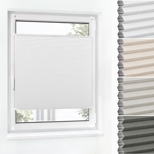 Jalousiescout Wabenplissee ohne Bohren Verdunklung—Thermo plissee Klemmfix Zweifarbig 60x130cm weiß-Weiß, Sonnen-, Sicht- & Hitzeschutz Jalousie verdunklung für Fenster & Tür