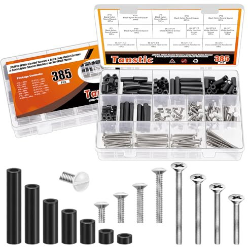 Tanstic 385Pcs Extra lange Steckdose Schrauben & Wandplatte Schrauben & Elektrische Steckdose Schrauben Spacers Kit, lange elektrische Steckdose Schrauben Outlet Cover Schrauben