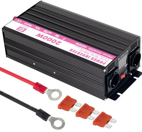 CNCEJIA 2000W Wechselrichter 12v auf 230v Spannungswandler Reiner Sinus Wechselrichter mit USB Anschlüsse und LCD Bildschirm für Haushaltsgeräte Auto Wohnmobil