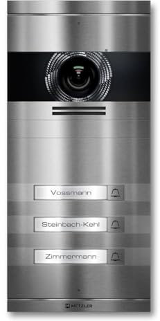 Metzler VDM10 2.0 Video Sprechanlage mit Türöffner (Stromversorgung) & Namensschild - Anschluss LAN POE - Türsprechanlage mit HD-Kamera, für 3 Familienhaus, aus rostfreiem V2A Edelstahl