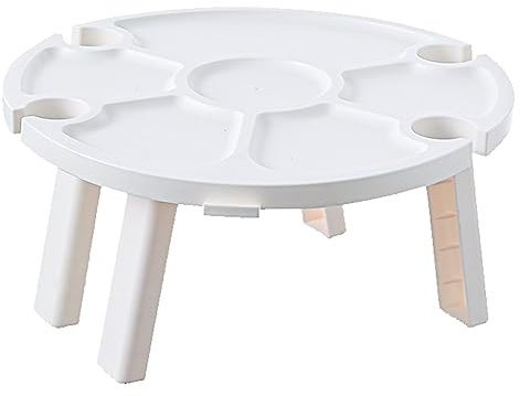 Vassoio da Tavolo per Snack da Picnic, Tavolo da Vino Pieghevole Multifunzione Struttura Robusta Facile da Pulire per la Spiaggia per l'escursionismo (WHITE)