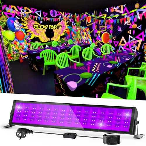 NATPOW 72W LED Luz Negra, Foco UV Barre 400-405nm LED Luz Ultravioleta con Enchufe, Impermeable Lámpara Fluorescente UV para Halloween Acuario Bar Neón Colores Discoteca (Pack de 1)