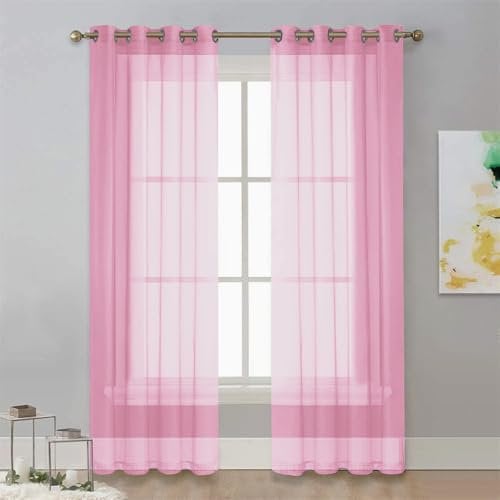 Surwin Tinta Unita Tende per Interni a Vetro Con Occhielli, 2 Pezzi Camera da Letto, Voile Semi Trasparenti per Cucina, Soggiorno 100x130cm, Rosa