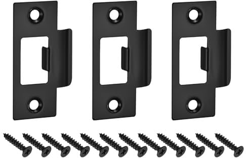 sourcing map 3Pcs Door Strike Plate, 70mm x 40.3mm Stainless Steel Latch Deadbolt Replacement Lock Strike Plate for Door Frame Door Jamb Reinforcement, Black