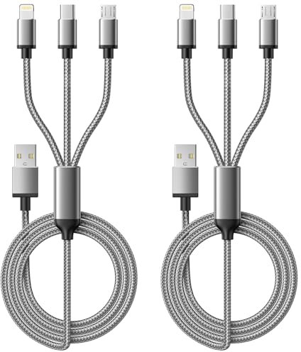 Multi USB Kabel Universal kabel 3 in 1 [2Stück 1.2M] Schnell Ladekabel Mehrfach Ladekabel mit Micro USB C Typ C Lightning Kable für iPhone, Android Galaxy, Huawei,Oneplus,Sony,Honor View