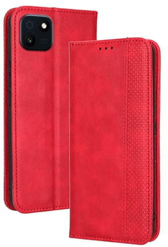 Topme Cover per Smartphone, Compatible with Wiko T10 (6.5 Inches) Custodia Case, Custodia per Telefono in Pelle Elegante Slot per Schede Testurizzato.Rosso