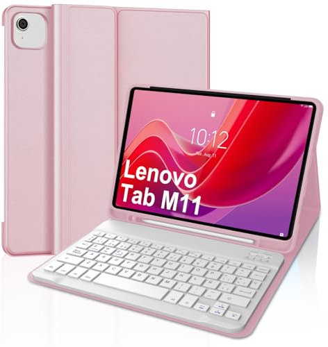 WINCHKING Funda con teclado para Lenovo Tab M11 de 11 pulgadas 2024, teclado para tablet Lenovo Tab M11 magnético extraíble con disposición QWERTZ (iluminación rosa)