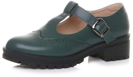 AJVANI Womens Ladies mid Block Heel Chunky t-bar Mary Jane Brogue Shoes Size 8 41