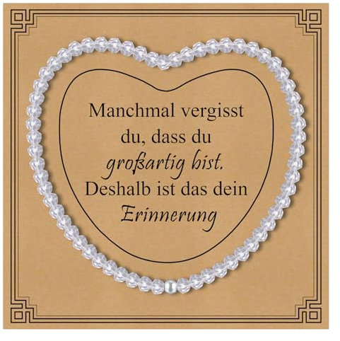 Gamtic Geschenke für Frauen Edelstein Armband Damen - 4mm Bergkristall Armband mit S925 Perlenarmband Herzkarte Geschenke Beste Freundin Teenager Mädchen Frau Geburtstagsgeschenk