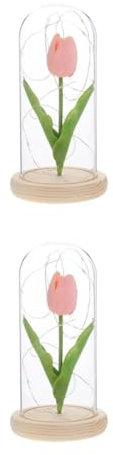 Amosfun 2st Tulpen-Ornament-Lampe Pu-tulpen Haustier Wurf Kleiner Ballonkuchen Tischlampe Tulpen Einzigartige Tulpen Spender Leuchtende Tulpen Elektronisch Puzzle Rosa Glas