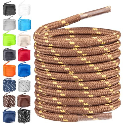 TULMERO Cordones redondos para senderismo, cordones resistentes al desgarro, poliéster resistente, diámetro de 4 mm, Marrón Amarillo, 120cm - 2 Paare