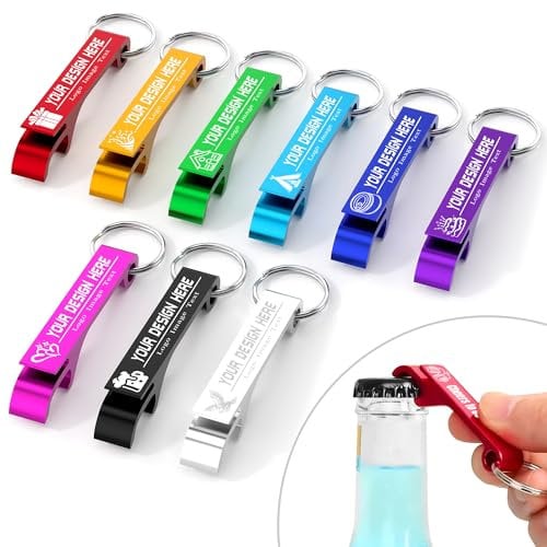 50 Pcs Personalized Bottle Opener Keychain, Engrave Your Own Logo Text Custom Aluminum Beer Bottle Opener Can Opener for Wedding Favors, Bar, Graduation, Birthday Party, Anniversaries (50 Pcs)
