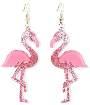 Boucles D'oreilles Femme Flamant Rose, Exquis Hawaïennes Boucle D'oreille Pendantes Famant, Élégant Boucle D'oreille Été Accessoires Cadeaux pour Femmes (Rose-A)