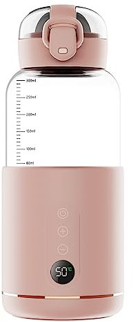 Chauffe Biberon Portable, 300ML Chauffe Biberon Nomade sans fil, Charge USB, Température Réglable, Chauffage Rapide, Sans BPA, Chauffe Lait Maternel, pour Voyage, Voiture, Avion (Rose)