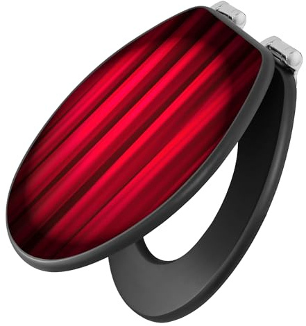 banjado Toilettendeckel anthrazit mit Absenkautomatik/WC Sitz mit Absenkautomatik anthrazit/Klodeckel grau/Toilettensitz dunkel/edle Klobrille - Motiv Roter Vorhang