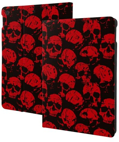 Kompatibel mit iPad 9. / 8. / 7. Generation, rote Totenköpfe, Tablet-Hülle, kompatibel mit iPad Cover 10,2 Zoll, Folio-Ständer, automatische Wake/Sleep-Funktion