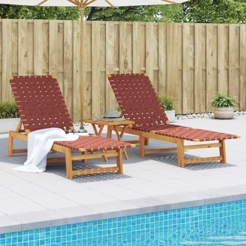 LAPOOH Sonnenliegen 2 STK. Rot Massivholz Akazie und Stoff, Gartenliege, Liegestuhl, Sonnenstuhl, Sonneninsel Outdoor, Liegen, Gartenmöbel, Bäderliege, Relaxliege - 3214211