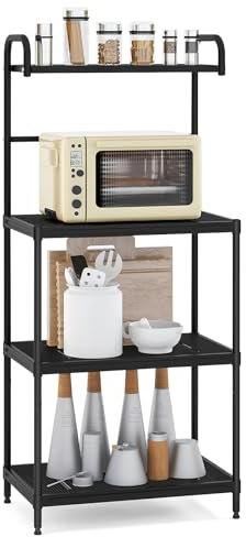 KOMFOTTEU Étagère de Cuisine à 4 Niveaux, Support pour Micro-Ondes avec Pied réglables Étagère Verticale sur Pied, Étagère de Rangement, Multifonctionnelle, 59 x 34 x 136 cm (Noir)