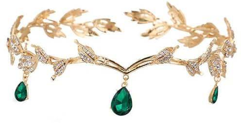 Qaestuan Elfen Kopfschmuck, Vintage Grün Strass Diademe Stirnband, Bußgeld Elfen Krone, Einstellbar Hochzeit Braut Diadem, für Cosplay, Hochzeiten und Karnevalsveranstaltungen