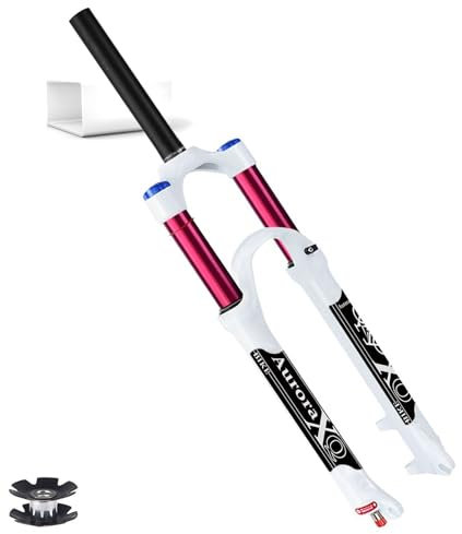LYYCX AuroraXQ 26 27,5 29 Zoll Mountainbike Federgabel MTB Luft Gabel, 140mm Federweg Gerade/konische Rückpralleinstellung Magnesiumlegierung Fahrrad Vorderrad Gabel for MTB(Straight Manual,26 Zoll)