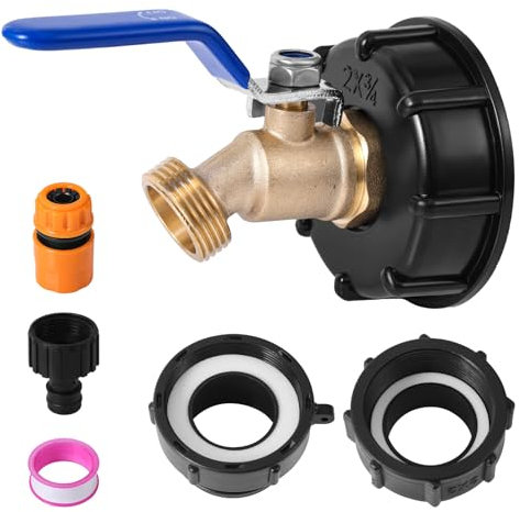 IBC Adapter Set für Behälter, IBC Schlauchadapter in 3 Größen 2,44 Feingewinde, 2 Feingewinde und 2 Grobgewinde Mit 3/4 NPT Anschluss und 3/4 NPS Schlauchhahn aus Bleifreiem Messing