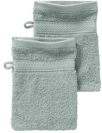G BETTWARENSHOP Frottierserie Essential – Hochwertige Handtücher aus 100% Baumwolle – Saugstark, Weich & Pflegeleicht Waschhandschuh 2er Pack 15x21 cm, Silber