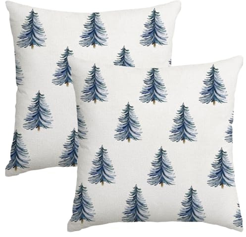 Miaikoe Weihnachtskissen Abdeckungen 50x50cm Set von 2 dekorativen Weihnachtsbaum blauen werfen Kissen Abdeckungen Kissenhüllen für Winterurlaub Dekoration Coach Sofa Wohnzimmer