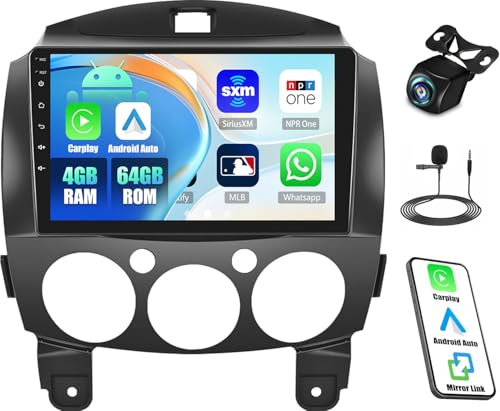 Zomolither 4+64G Android 15 Car Stereo for Mazda 2 2007-2014 Radio Wireless CarPlay Android Auto 9 inch InCell Touchscreen,GPS Sat Nav,Bluetooth 5.0, FM/RDS, SWC,EQ Mirror Link AHD Rear Camera