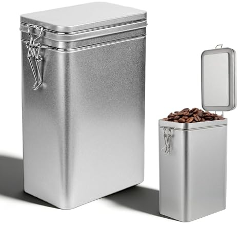 HUSOUE 1Stk Kaffeedose Luftdicht, Rechteckige Kaffeedose aus Weißblech Kaffeebohnen Aufbewahrung Teedose mit Deckel Vorratsdose für Lagercontainer Retro Süßigkeit Box Keksdose