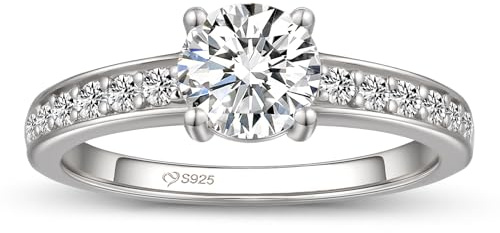 Jeulia Gra&GiftBox Verlobungsring aus 925er-Sterlingsilber, 1 Karat Solitär, stapelbar, mit simuliertem Diamant, mit GRA&GiftBox, Modeschmuck für Sie