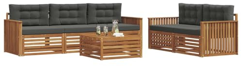 vidaXL Outdoor-Sofagarnitur mit Kissen 6 pcs Natur und Anthrazit, Garten, modernes Outdoor-Sofa, gemütliche Terrassen-Sitzgruppe aus robustem Material
