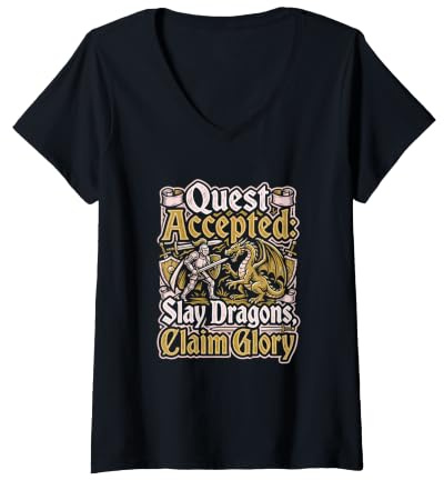 Damen Knight Slay Dragons sichern Sich Glory Renaissance Faire LARP T-Shirt mit V-Ausschnitt