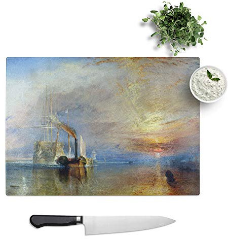 Kitchen Chopping Board Glass - Joseph Mallord William Turner The Fighting Temeraire - Textured Worktop Saver Cutting Board - Heat Resistant, Shatterproof and Hygenic - 39 x 28.5 cm