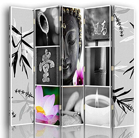 Trennwand Spanische Wand Zen Paravent 5-teilig 360 Grad Grau 180x175 cm
