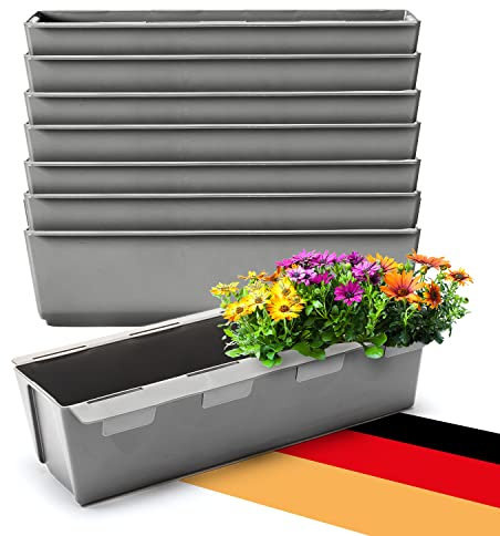BigDean 8er Set Paletten Blumenkästen - Einsatz - mit Hängesystem zum Einhängen - 37cm Beton-grau - Pflanzkasten für Europalette Balkonkasten Blumentopf - aus recyceltem PP-Kunststoff