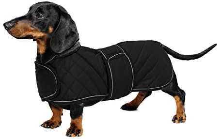 Geyecete - Warmer wintermantel für dackel Hunde,Hunde Winterjacken mit plüschfutter,Outdoor jacken mit verstellbaren gürtel und Kabelbaumloch,für mittelgroße und Kleiner dackel-Schwarz-M