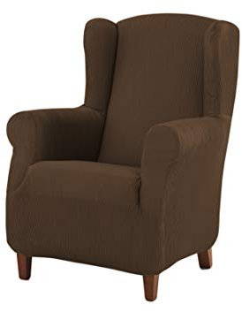 Estoralis | Berta Ohrensesselbezug im modernen Design | Elastischer Jacquardstoff | Braun | Für Ohrensessel von 70 bis 110 cm. | Sesselschutz | Anpassbar an alle Arten von Sesseln